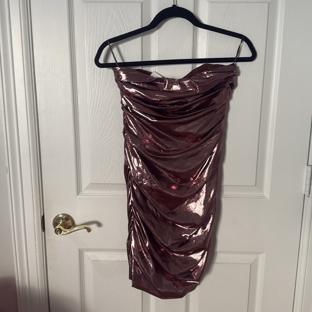 NWT ASTR Strapless Metallic bronze Dress LARGE - Picture 5 of 5